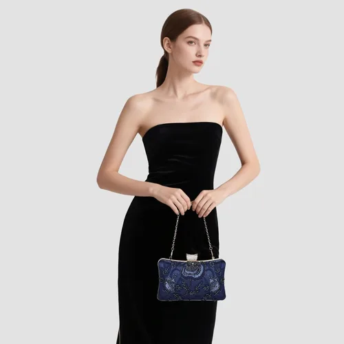 Miniatura 6 de Bolso de mano de novia vintage para mujer, con cuentas, estilo Gatsby, con cadena