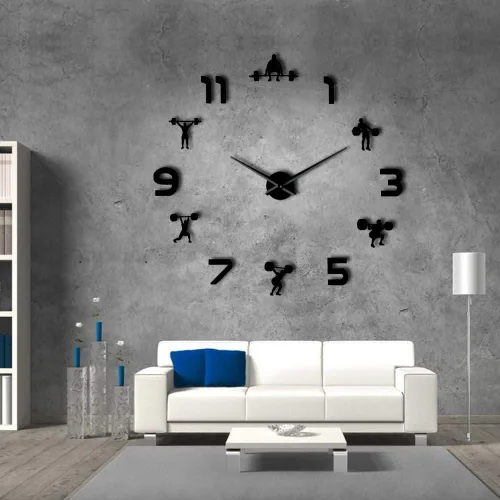 The Geeky Days Levantamiento de pesas, sala de fitness, decoración de pared, reloj de pared gigante para bricolaje, efecto espejo, levantamiento de