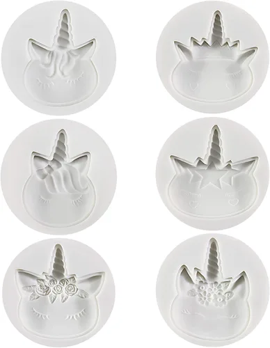 Miniatura 3 de FUNSHOWCASE Moldes de silicona con cara de unicornio arcoíris, 6 unidades, 2.1 pulgadas de alto