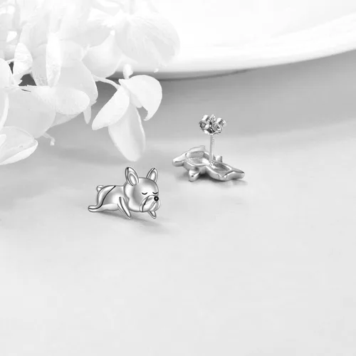 Miniatura 4 de Aretes de bulldog francés de plata de ley 925 con diseño de perro de animales lindos regalos para mujeres
