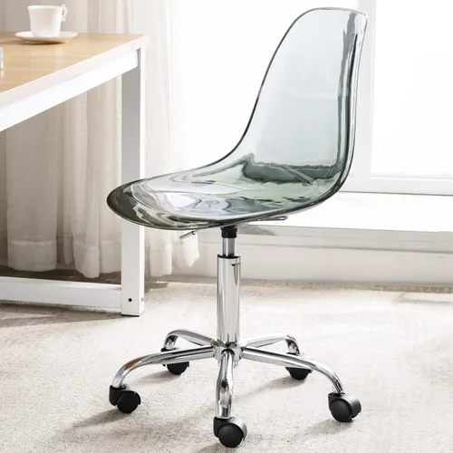 HOMEFUN Silla de escritorio transparente, de acrílico, giratoria, sin brazos, altura ajustable, de plástico moldeado fantasma, sillas de oficina en