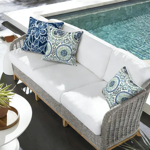 Miniatura 826 de Juego de 2 almohadas para exteriores de 16 x 16 pulgadas, repelentes al agua con interiores, para muebles de patio, hogar, jardín, geometría bohemia