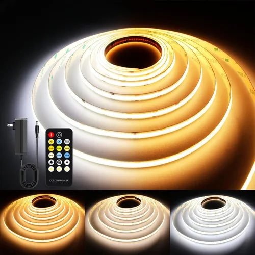 Miniatura 9 de AXMOTUT CCT Tira de luces LED COB, 65.6 pies Tira de luz LED blanca regulable 2700K-6500K 24V, tiras LED de alta densidad CRI 90+ con control remoto