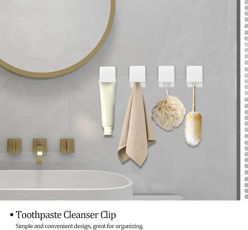 Miniatura 5 de 4 soportes para pasta de dientes, clip de limpiador facial, gancho de pared adhesivo para colgar limpiador, toalla, llavero, soporte de gancho
