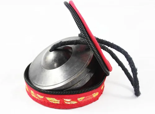 Miniatura 2 de Tingsha/Campana de meditación tibetana/platillos de dedo con funda de seda gratis por Nepalese Handicraft Zone (color oscuro (color antiguo))