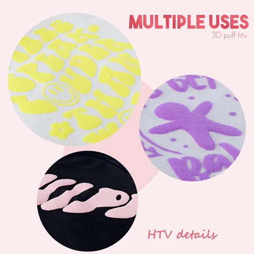 Miniatura 3 de Tintnut Vinilo de Transferencia de Calor Puff, 11 Hojas, 12" x 10", Espuma 3D Hinchada Colorida HTV de Planchar en Vinilo para Camisetas DIY