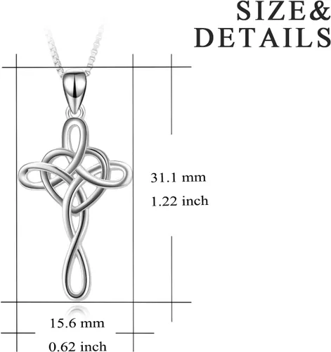 Miniatura 42 de YFN Collar de cruz de plata de ley 925 con nudo celta cruz infinito corazón amor colgante collar de 18 pulgadas