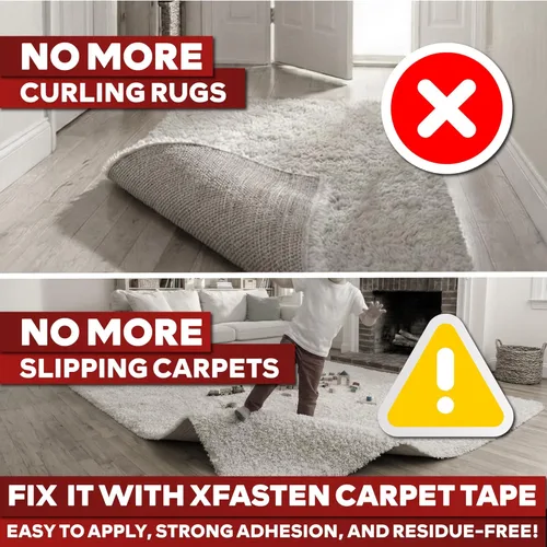 Miniatura 11 de XFasten Cinta para alfombras para suelos de madera dura, 2 x 10 yardas, sin residuos, cinta de alfombra fuerte de doble cara, cinta adhesiva