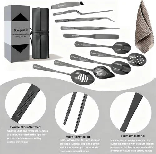 Miniatura 5 de Juego de herramientas de chapado Juego de herramientas de chapado de chef profesional de 11 piezas Utensilios de cocina Arte de cocina Negro