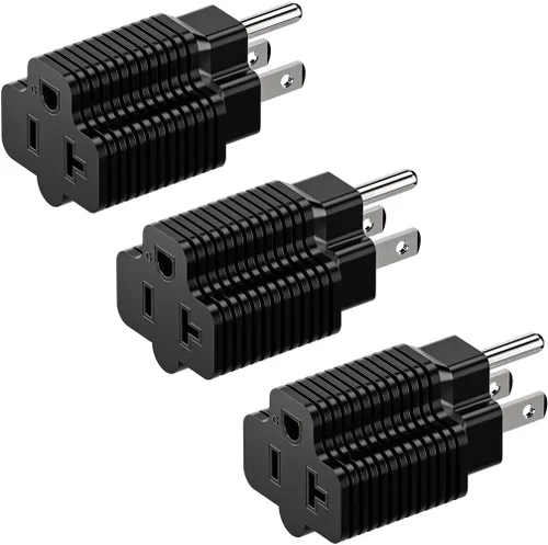 Paquete de 3 adaptadores de enchufe Nema de 15 amperios a 20 amperios, listado ETL, NEMA 5-15P a 5-15/20R (peine de 20 amperios T Blade) 15 Amp
