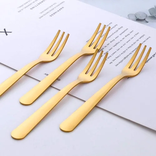 Miniatura 2 de Buyer Star Juego de 24 tenedores dorados de 5.5 pulgadas para ostras, de acero inoxidable, tenedores de pastelería para restaurante, hotel