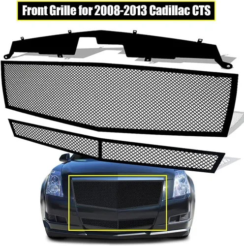 Miniatura 5 de AM&PM Parrilla frontal negra de malla de acero inoxidable compatible con Cadillac CTS 2008-2013