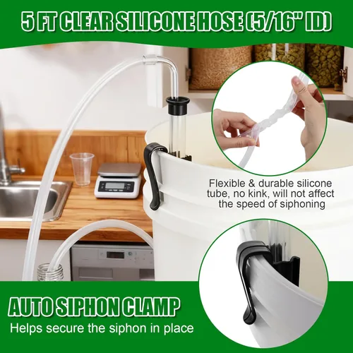 Miniatura 5 de Sifón automático para elaboración de vino, sifón automático de 14 pulgadas de grado alimenticio con bastón de estante de 3/8 pulgadas, manguera