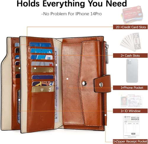 Miniatura 2 de BOSTANTEN Carteras de cuero para mujer con bloqueo RFID de gran capacidad tarjetero triple para mujer
