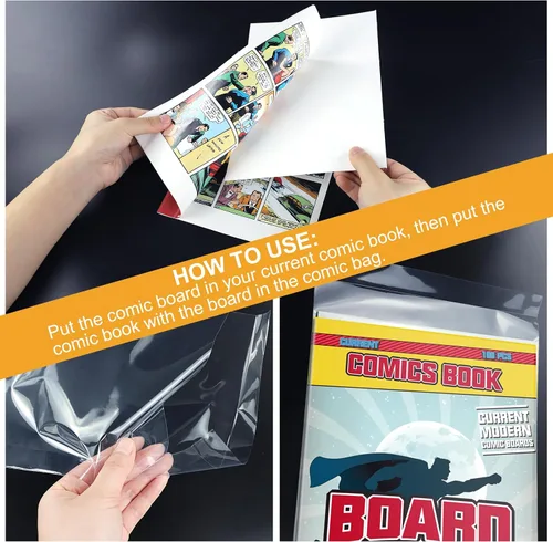 Miniatura 5 de KKU 200 bolsas y tableros de cómics, bolsas y tableros de cómics transparentes sin ácidos, almacenamiento de cómics para cómics