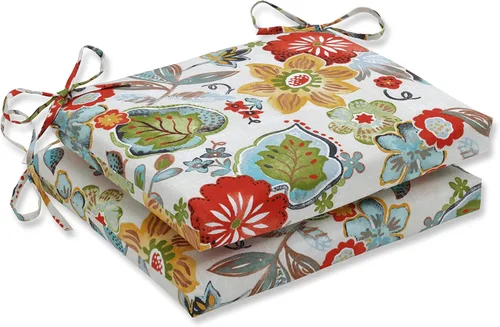 Miniatura 15 de Pillow Perfect Cojín floral brillante para silla de interior/exterior con lazos, 2 unidades, 15.5 x 18.5 pulgadas, azul/naranja Marlow