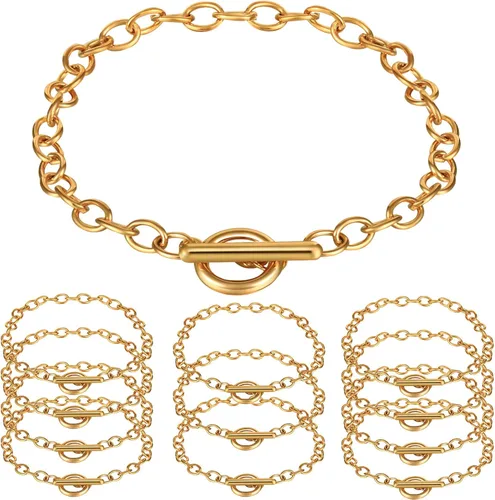 Miniatura 7 de Hicarer 12 pulseras de cadena de plata a granel con dijes de aleación de metal para hacer joyas, pulseras de eslabones chapados en cadena, kit