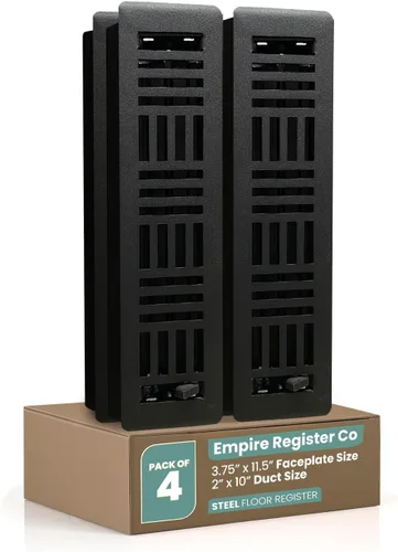 Miniatura 17 de Empire Register Co, Registro de piso de acero - 2x10 pulgadas, diseño Art Nouveau, acabado negro texturizado, rejillas de ventilación de piso