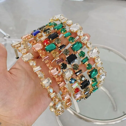 Miniatura 6 de Wiwpar Diademas de diamantes de imitación para mujeres y niñas, bandas elásticas para la cabeza delgadas con diamantes de imitación vintage, Negro