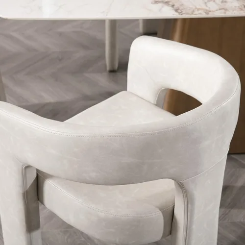 Miniatura 4 de Silla Moderna de Comedor Barrel, Silla Tapizada de Cocina de Piel Sintética con Brazos, Silla Lateral Cómoda para Sala de Estar/Oficina en Gris Pu