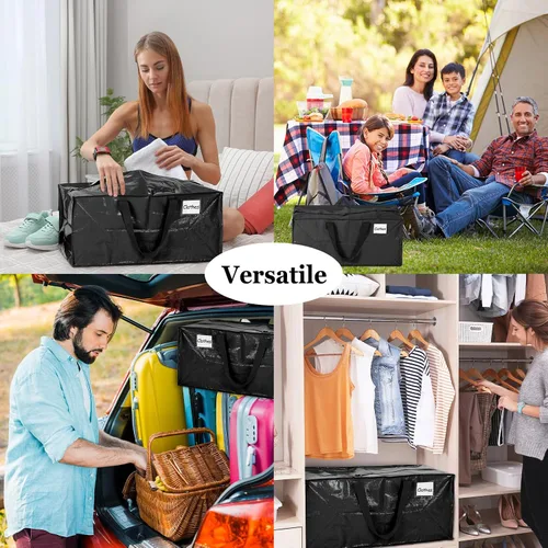 Miniatura 6 de 4 Piezas Bolsas de Mudanza Grandes con Cremallera y Asas Bolsas de Lona Tipo Duffle Plegables de Almacenamiento Extra Resistentes Extra Grandes