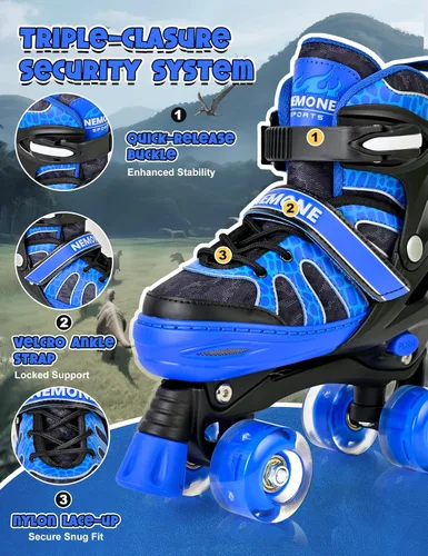 Miniatura 2 de NEMONE - Patines de sirena con ruedas iluminadas y 4 tamaños ajustables para niñas, azul y morado, para niños pequeños, para principiantes, de B