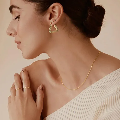 Miniatura 2 de Anten Pink Aretes de aro de oro para mujer, de triángulo, hipoalergénicos, chapados en oro de 18 quilates, aretes de diseño de moda 2023