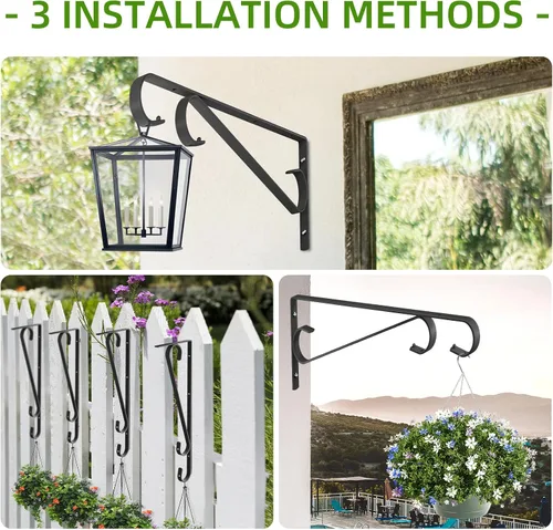 Miniatura 4 de Perchas para plantas al aire libre, paquete de 2 colgadores de pared para plantas de 15.4 pulgadas, ganchos resistentes para plantas de pared