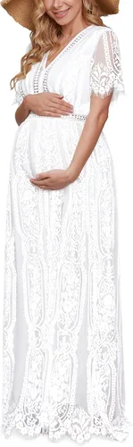 Vestido de maternidad de encaje con cuello en V para sesión de fotos, baby shower, boda, verano, encaje floral, vestidos de embarazo bohemios