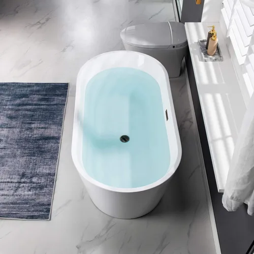 Miniatura 11 de WOODBRIDGE Bañera de acrílico independiente de 59", bañera de remojo contemporánea, acrílico blanco