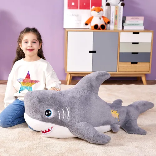 Miniatura 2 de IKASA Juguete de peluche de tiburón gigante, 39 pulgadas, juguetes suaves grandes y bonitos, enorme tamaño grande, esponjoso, de gran