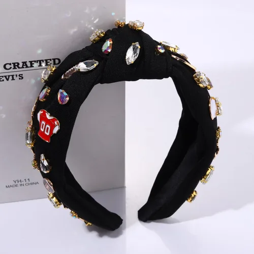 Miniatura 5 de mokkia Diadema de fútbol para mujer, accesorios de fútbol para mamá, accesorios de cristal con diamantes de imitación con nudo superior ancho