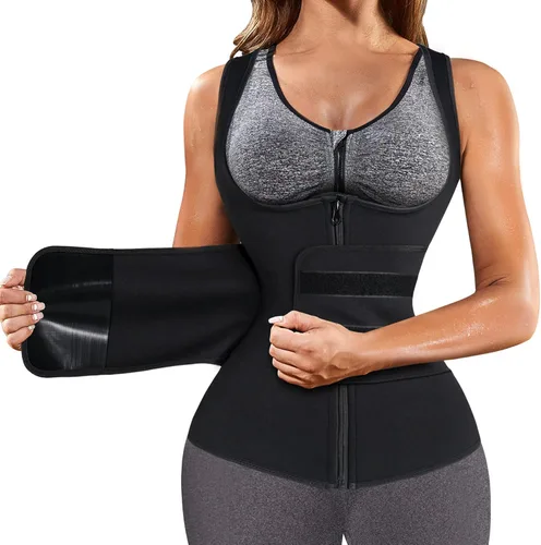 GAODI Chaleco de entrenamiento de cintura para mujer, corsé delgado, corsé de neopreno, camiseta sin mangas con cremallera para entrenamiento (2XL,