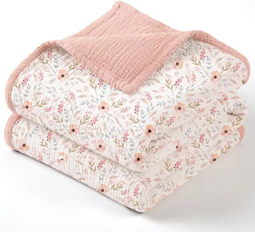 Miniatura 15 de lulumoon Manta de muselina neutra para bebé, ropa de cama de algodón transpirable para cuna para niños pequeños, 4 capas suaves y ligeras