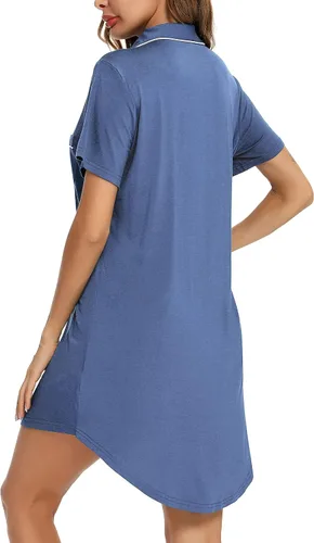 Miniatura 165 de Samring Camisón de pijama para mujer, manga corta/larga, con botones, camisón para dormir, camisón para novio, talla XXL