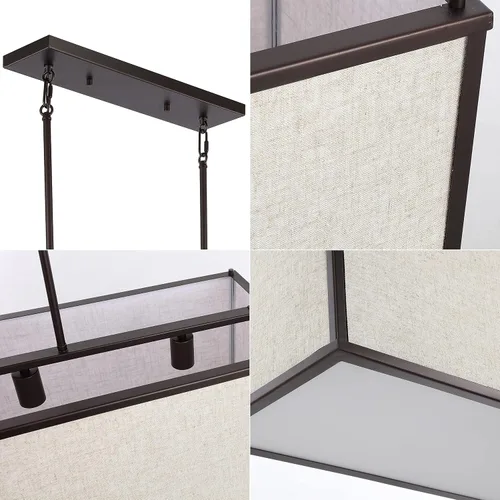Miniatura 7 de JONATHAN Y JYL1312A - Colgante lineal de bronce aceitado de 42 pulgadas, hierro y lino, luz rectangular industrial minimalista para cocina, comedor
