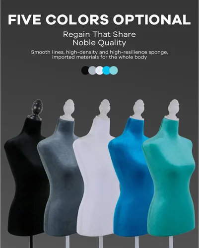 Miniatura 5 de Soporte de torso para maniquí, altura ajustable de 49.6 a 63.4 pulgadas, forma de vestido femenino para costura, pantalla portátil con base de Blanco
