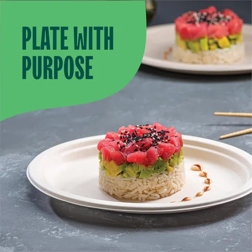 Miniatura 3 de Platos de papel ovalados 100% de composta [10 pulgadas – 50 unidades] Elegante plato desechable de alta calidad, bagazo natural sin blanquear