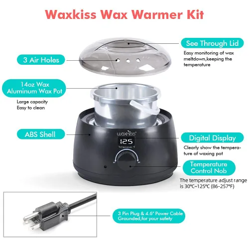 Miniatura 4 de waxkiss Calentador digital de depilación con tapa transparente y olla de 14 onzas