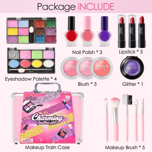 Miniatura 2 de Golray - Kit de maquillaje infantil para niñas, juego de maquillaje para principiantes con maleta, palets de sombra de ojos, lápiz labial, juego