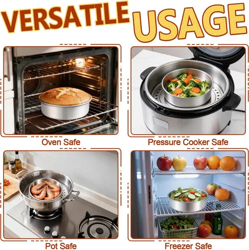 Miniatura 4 de P&P CHEF Molde para pasteles de 7 pulgadas, 1 bandeja redonda para hornear pasteles, de acero inoxidable, para cocinar al vapor, no tóxico