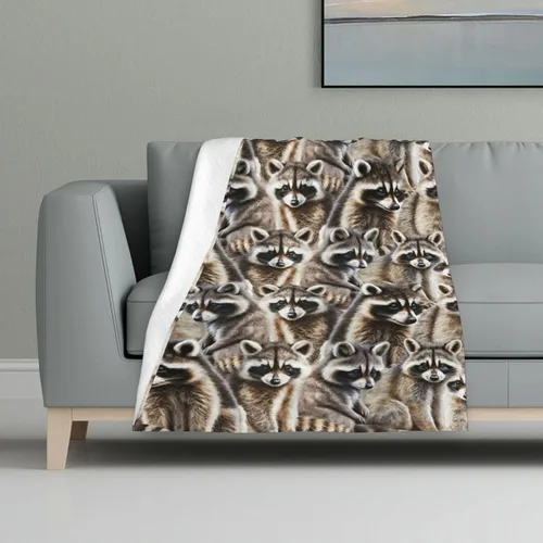 Miniatura 2 de Manta de franela de 40 x 30 pulgadas con temática de mapaches, manta suave para siesta en el hogar, oficina, para niños, niñas, mujeres, amantes