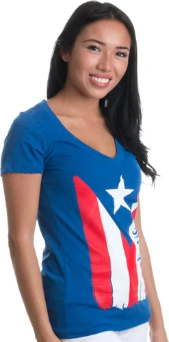 Miniatura 2 de BORICUA Playera cuello en V PR Puerto Rican Pride, bandera nuyoricana