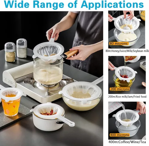 Miniatura 7 de Colador de malla de nylon ultrafino para cocina, colador de malla de alimentos y yogur, colador de malla de plástico con asa, mini red de separación