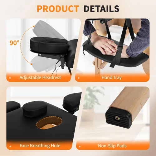 Miniatura 4 de Mesa de masaje portátil, cama de masaje para spa de altura ajustable, 77 pulgadas de largo x 28 pulgadas de ancho, plegable en 2, hecha
