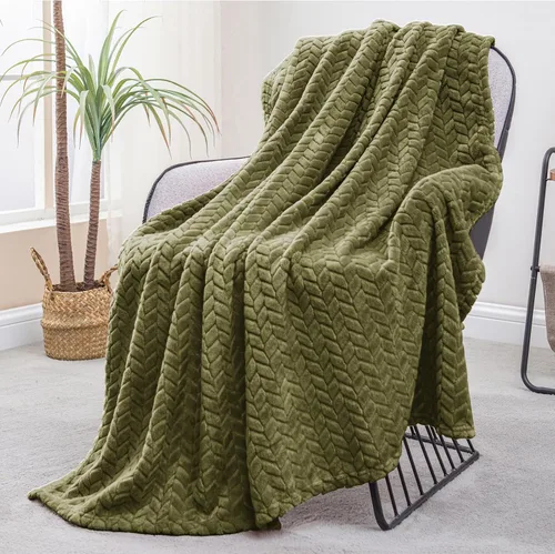 Miniatura 25 de Exclusivo Mezcla - Manta de forro polar tamaño individual para cama, 90x66 pulgadas, mantas suaves y acogedoras de franela jacquard, ligeras y Verde
