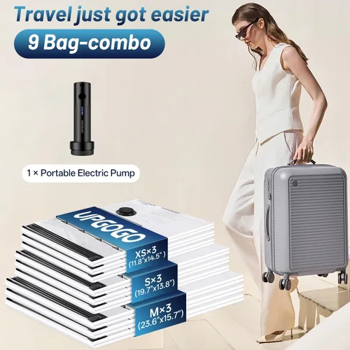 Miniatura 2 de Bolsas de vacío de viaje para equipaje con bomba eléctrica portátil, bolsas de sellado al vacío para ropa, cubos de embalaje de compresión