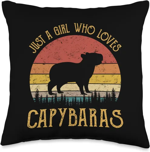 Vintage Retro by 4Do Limited Just A Girl Who Loves Capybaras - Divertida almohada para amantes de los animales, 16 x 16 pulgadas, multicolor