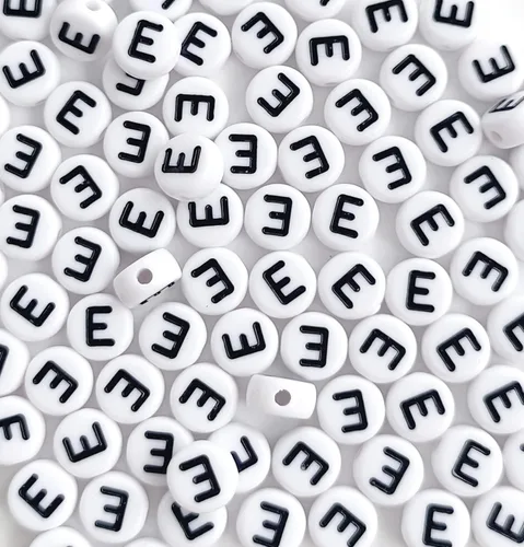 Miniatura 33 de 100 cuentas de letras acrílicas del alfabeto para hacer joyas, cuentas redondas blancas de la letra R para hacer pulseras, collares, llaveros, 0Flat