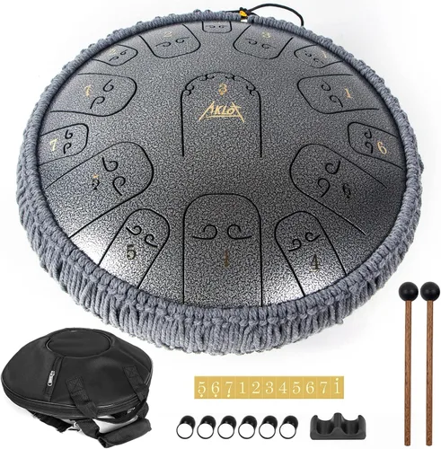 Miniatura 14 de AKLOT - Tambor de lengua de acero, 10 pulgadas, 11 notas, tambor de tanque de percusión C, kit de tambor de acero de percusión con mazos de tambor